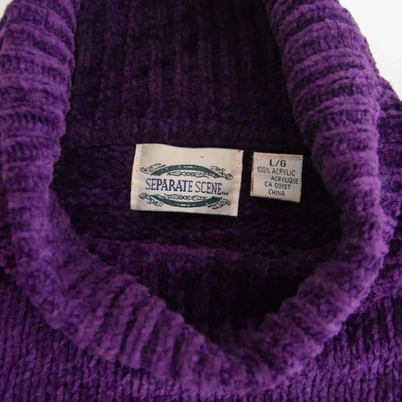 Vintage Separates Scene Purple Turtle Neck Knit Sweater w Snowflake Design L - Picture 8 of 11